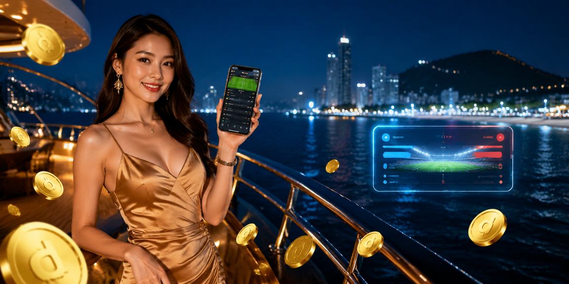 Người dùng chơi casino di động trên bãi biển Vũng Tàu với điện thoại và cảnh biển